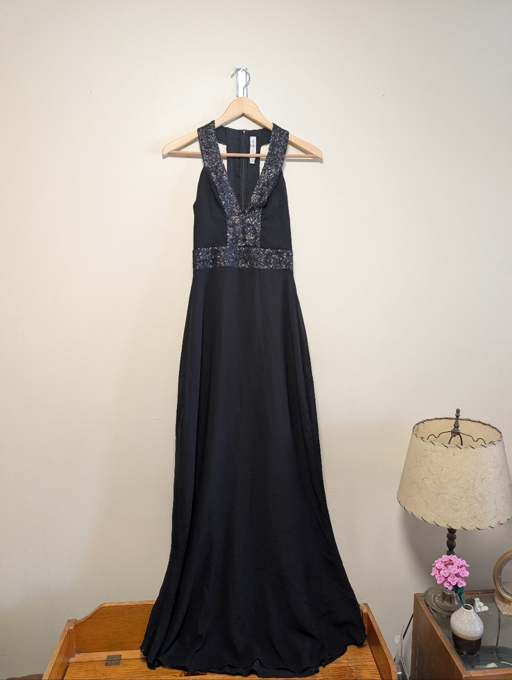 Dress the Population Black Sequin Maxi Gown Small Formal Evening